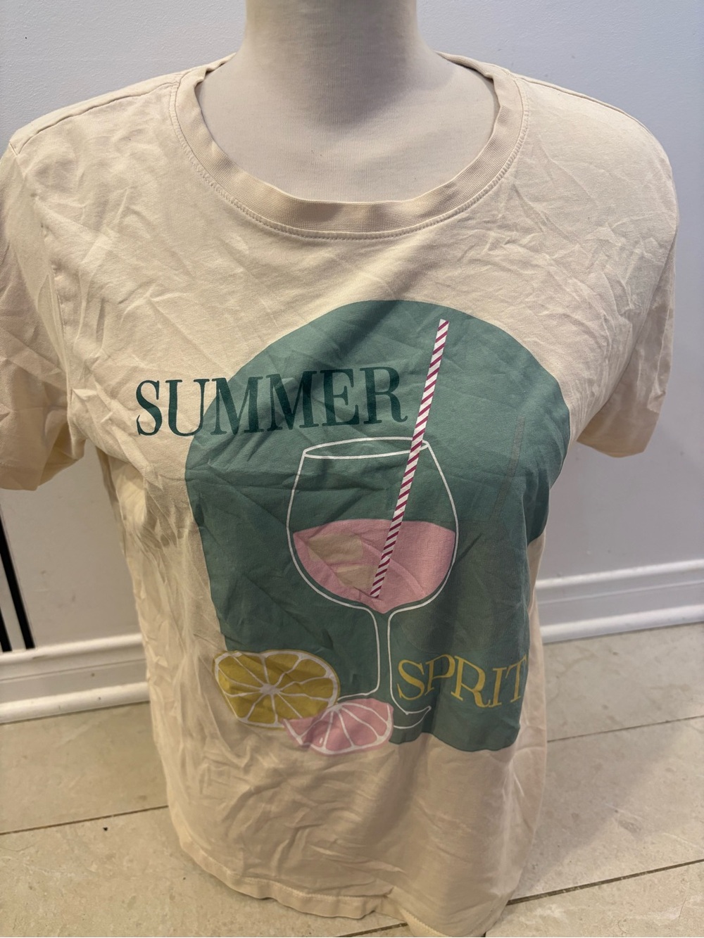 Summer Spritz Graphic Tee in Cream with Green & Pink